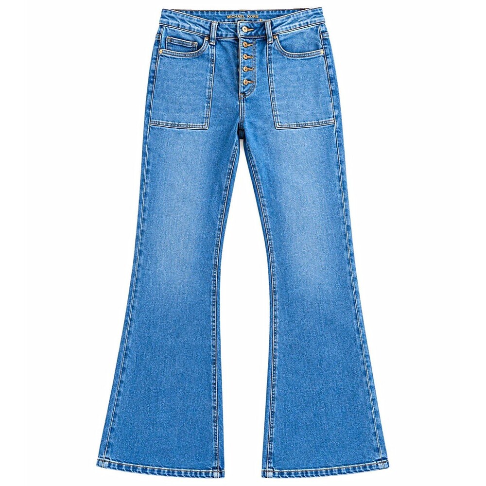 Michael Kors Women's Blue Denim High Rise Flared Jeans Button Fly Pockets